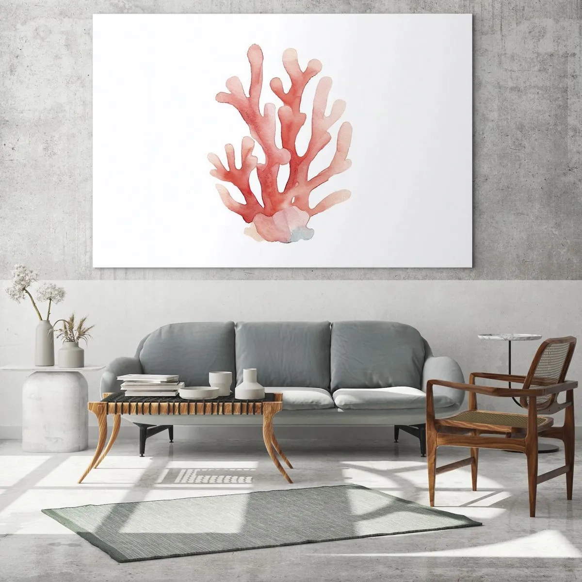 Schilderen op glas - Aquarel roze koraal op witte achtergrond - 70x50cm - Koraalkleurig koraal - Moderne wanddecoratie voor woonkamer en slaapkamer ARTTOR