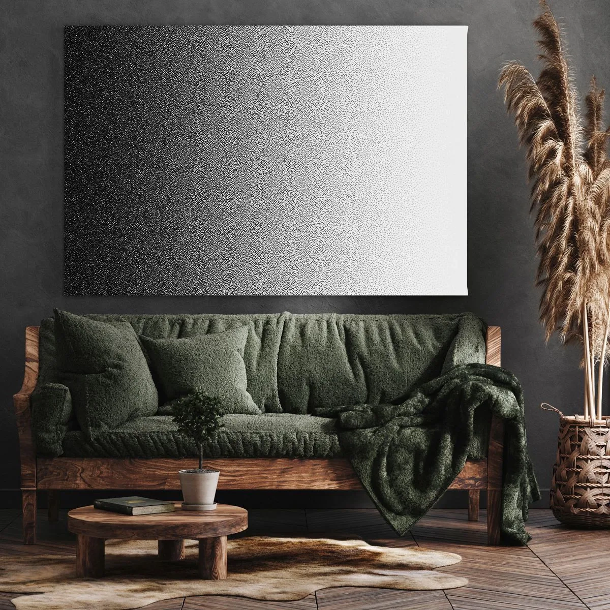 Schilderen op canvas - Minimalistisch zwart-witverloop in punt - 70x50cm - Naar het licht - Moderne wanddecoratie voor woonkamer en slaapkamer ARTTOR