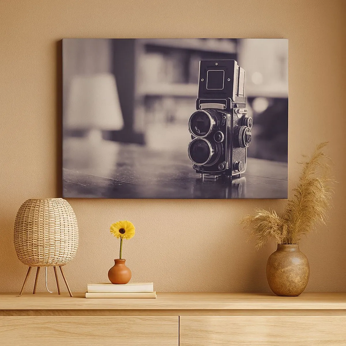 Schilderen op canvas - Antieke camera in zwart-wit - 70x50cm - De magie van oude fotografie - Moderne wanddecoratie voor woonkamer en slaapkamer ARTTOR