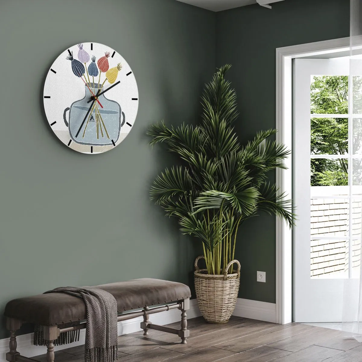 Wandklok - Klok - Decoratief kunstwerk met een vaas en gedroogde bloemen - 30x30cm - Alsof hij met maanzaad heeft gezaaid - Moderne wanddecoratie voor woonkamer, keuken en slaapkamer ARTTOR