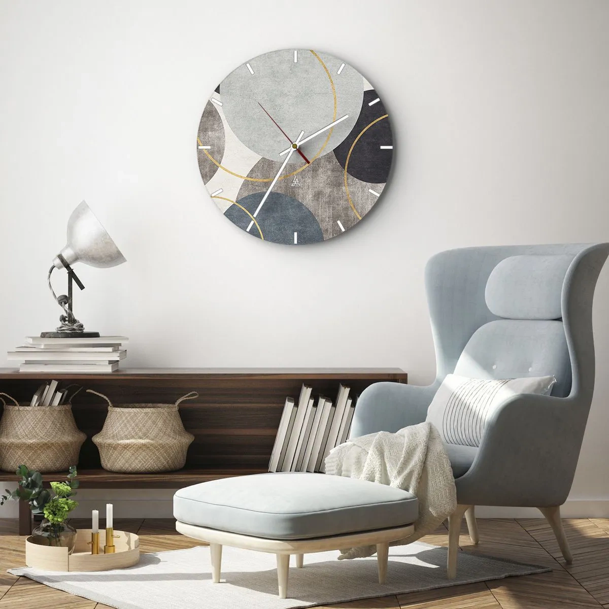 Wandklok - Klok - Een stijlvolle compositie van cirkels en bogen in gedempte kleuren. - 30x30cm - Wiel voor wiel - Moderne wanddecoratie voor woonkamer, keuken en slaapkamer ARTTOR