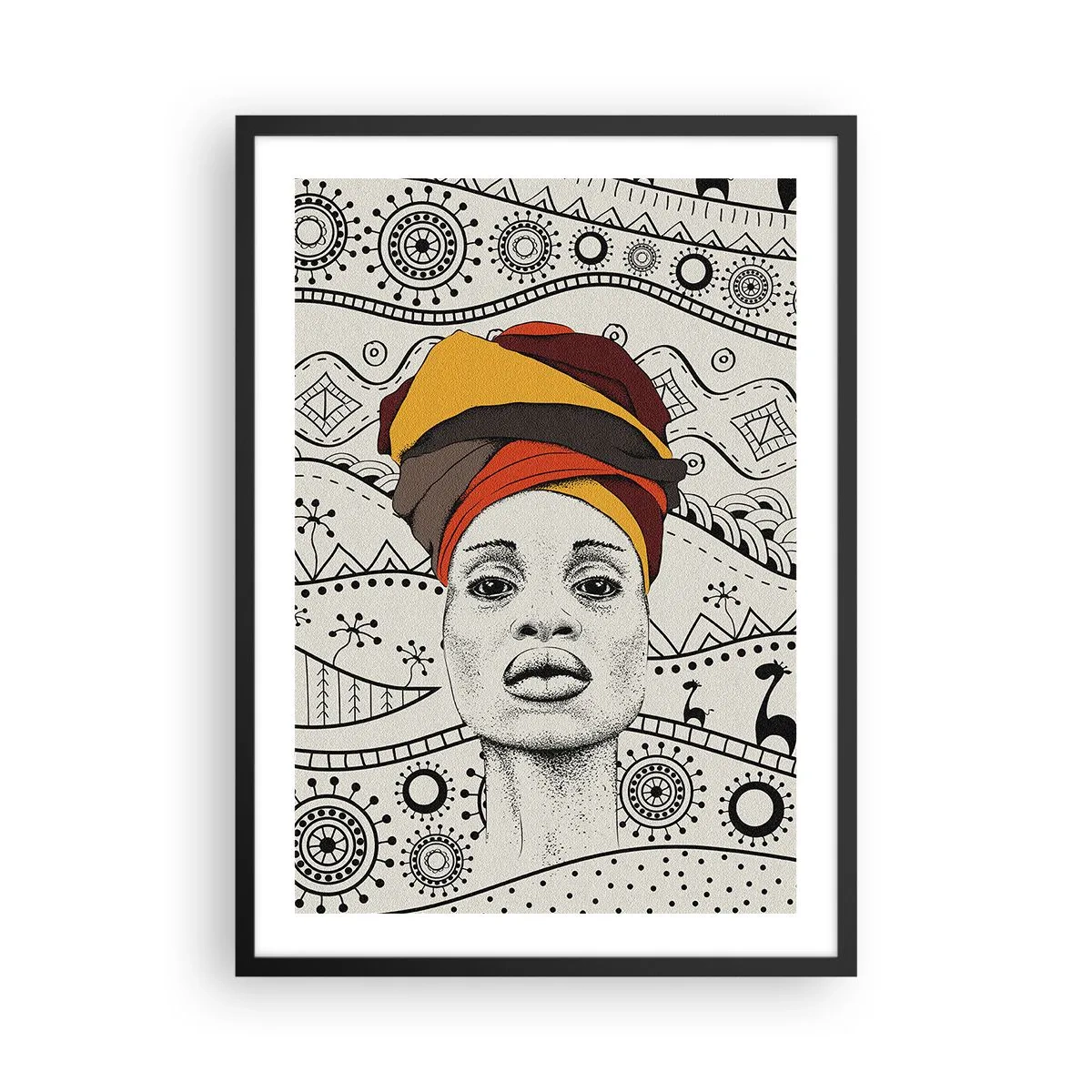 Poster in een zwarte lijst - Afrikaanse patriarch - 50x70cm - Afrikaans portret - Moderne wanddecoratie voor woonkamer en slaapkamer ARTTOR