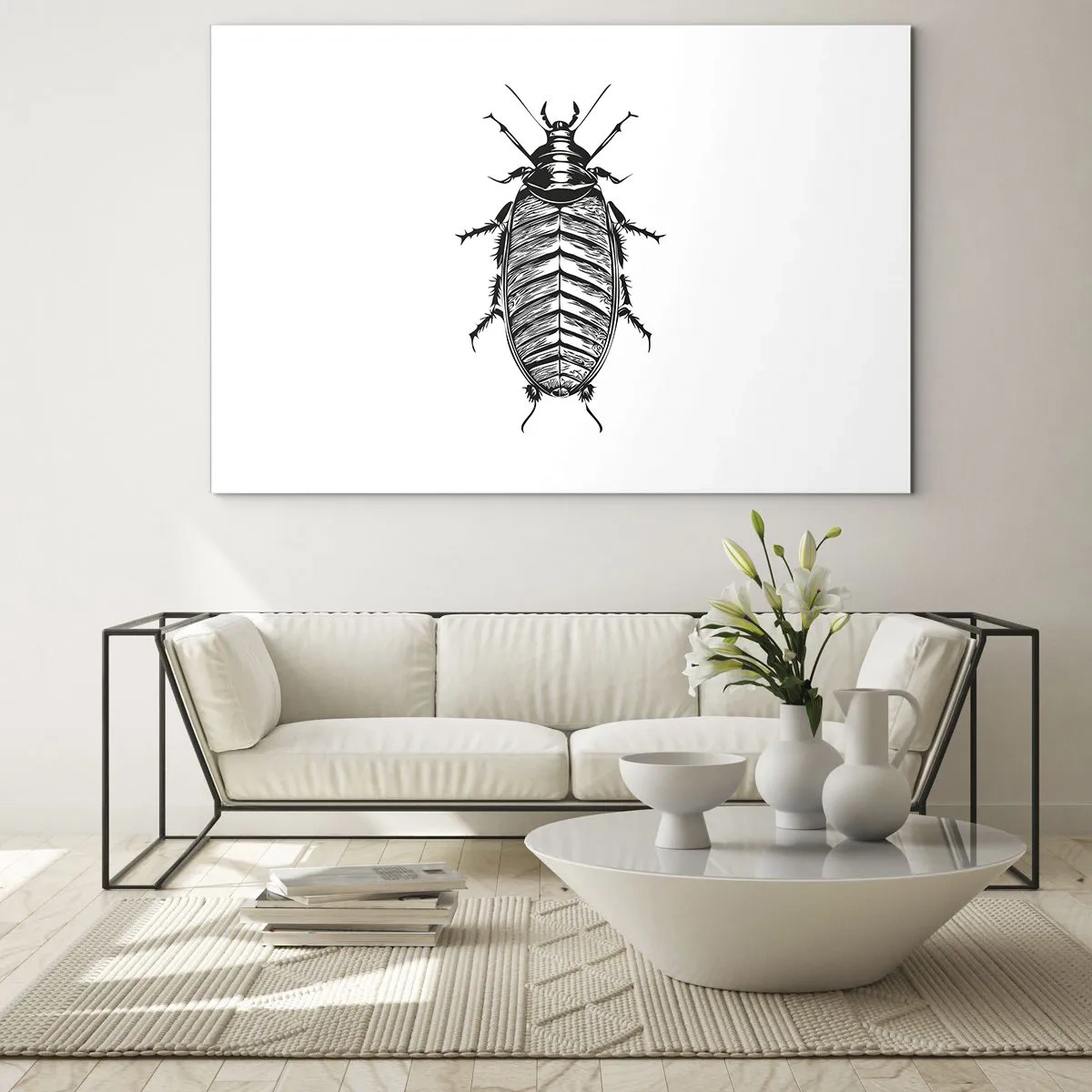 Schilderen op glas - Zwart-witillustratie van een insect op een witte achtergrond - 70x50cm - Wat een exemplaar! - Moderne wanddecoratie voor woonkamer en slaapkamer ARTTOR