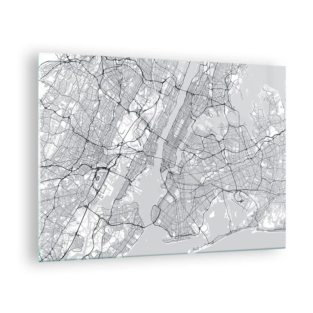 Schilderen op glas - Een kaart van de straten en wijken van grote steden in monochrome vorm - 70x50cm - De anatomie van een metropool - Moderne wanddecoratie voor woonkamer en slaapkamer ARTTOR