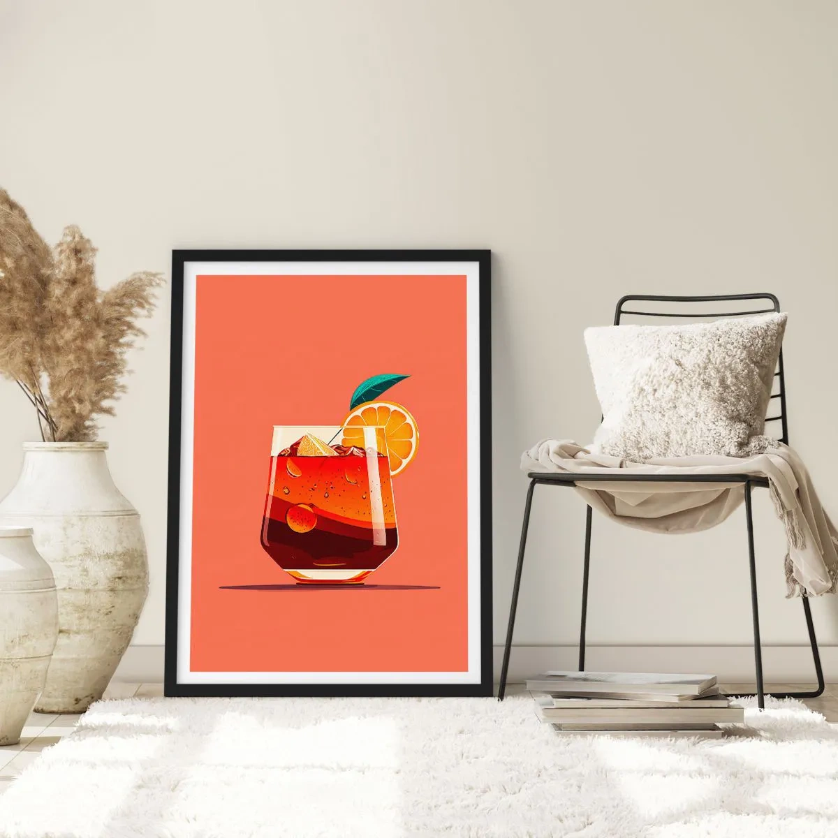 Poster in een zwarte lijst - Een glas cocktail met een sinaasappelschijfje - 50x70cm - Zomerse verfrissing - Moderne wanddecoratie voor woonkamer en slaapkamer ARTTOR