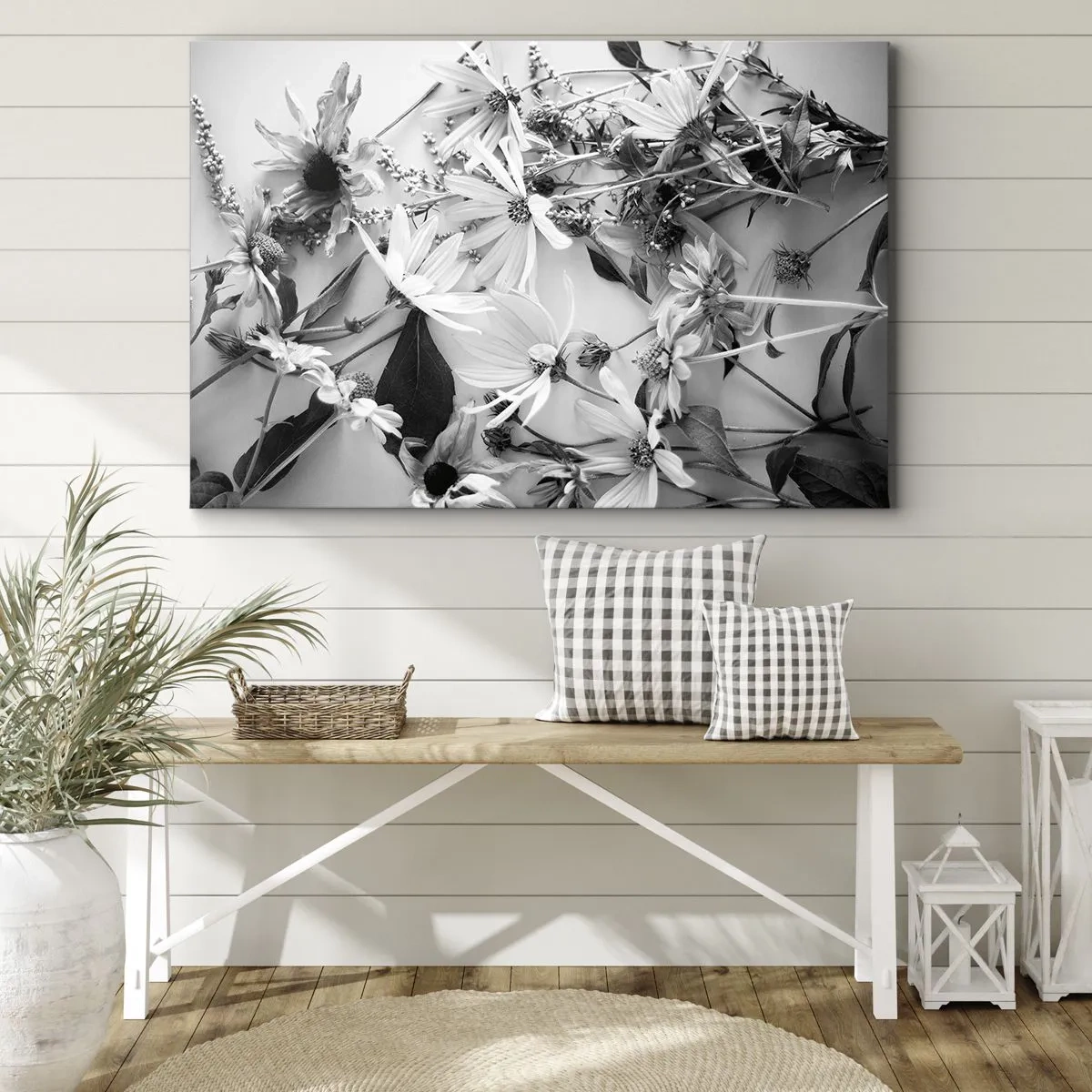 Schilderen op canvas - Zwart-witte bloemstukken in een subtiele artistieke stijl - 70x50cm - Niet-boeket bloemen - Moderne wanddecoratie voor woonkamer en slaapkamer ARTTOR