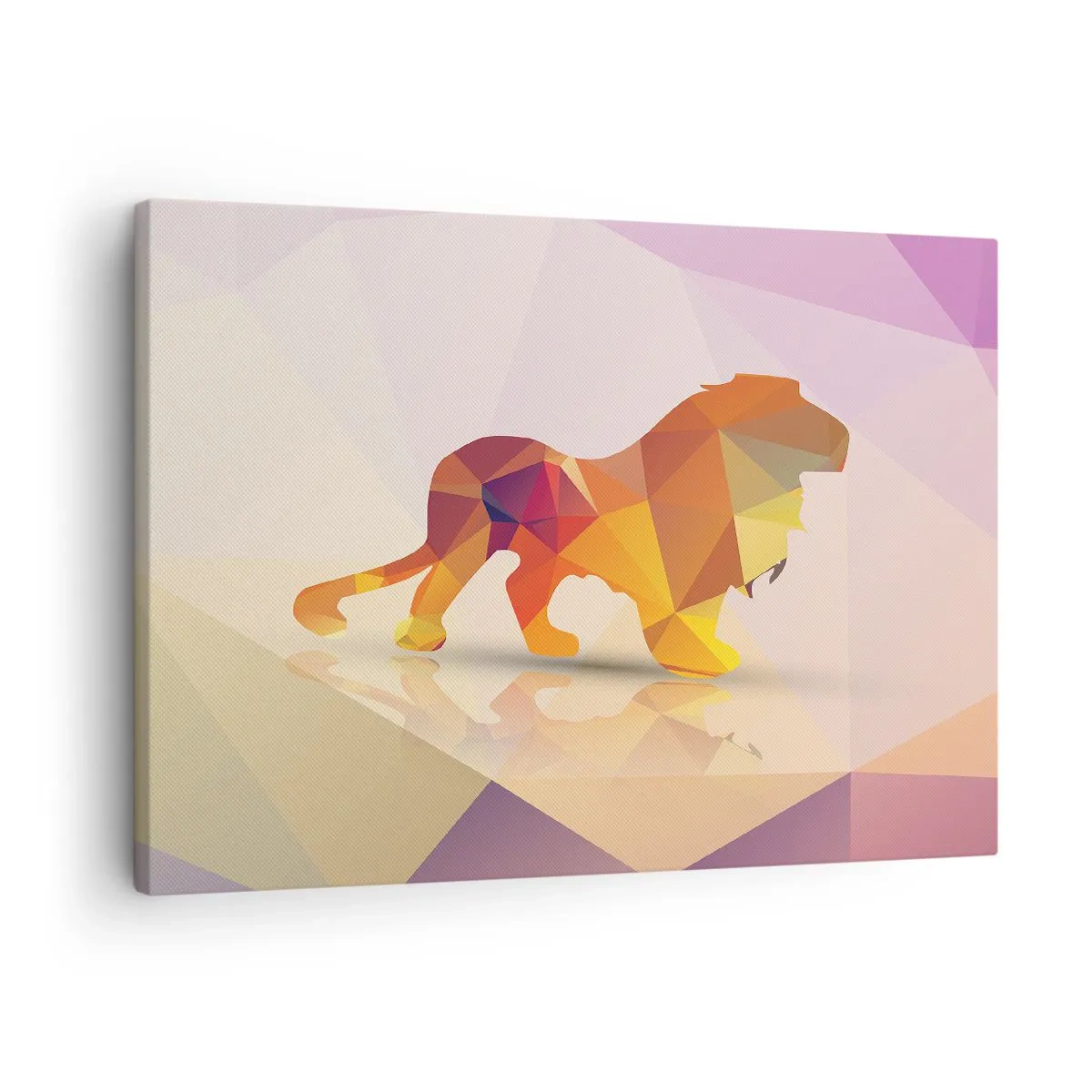 Schilderen op canvas - Geometrisch silhouet van een leeuw in tinten geel en oranje - 70x50cm - De diamanten koning - Moderne wanddecoratie voor woonkamer en slaapkamer ARTTOR
