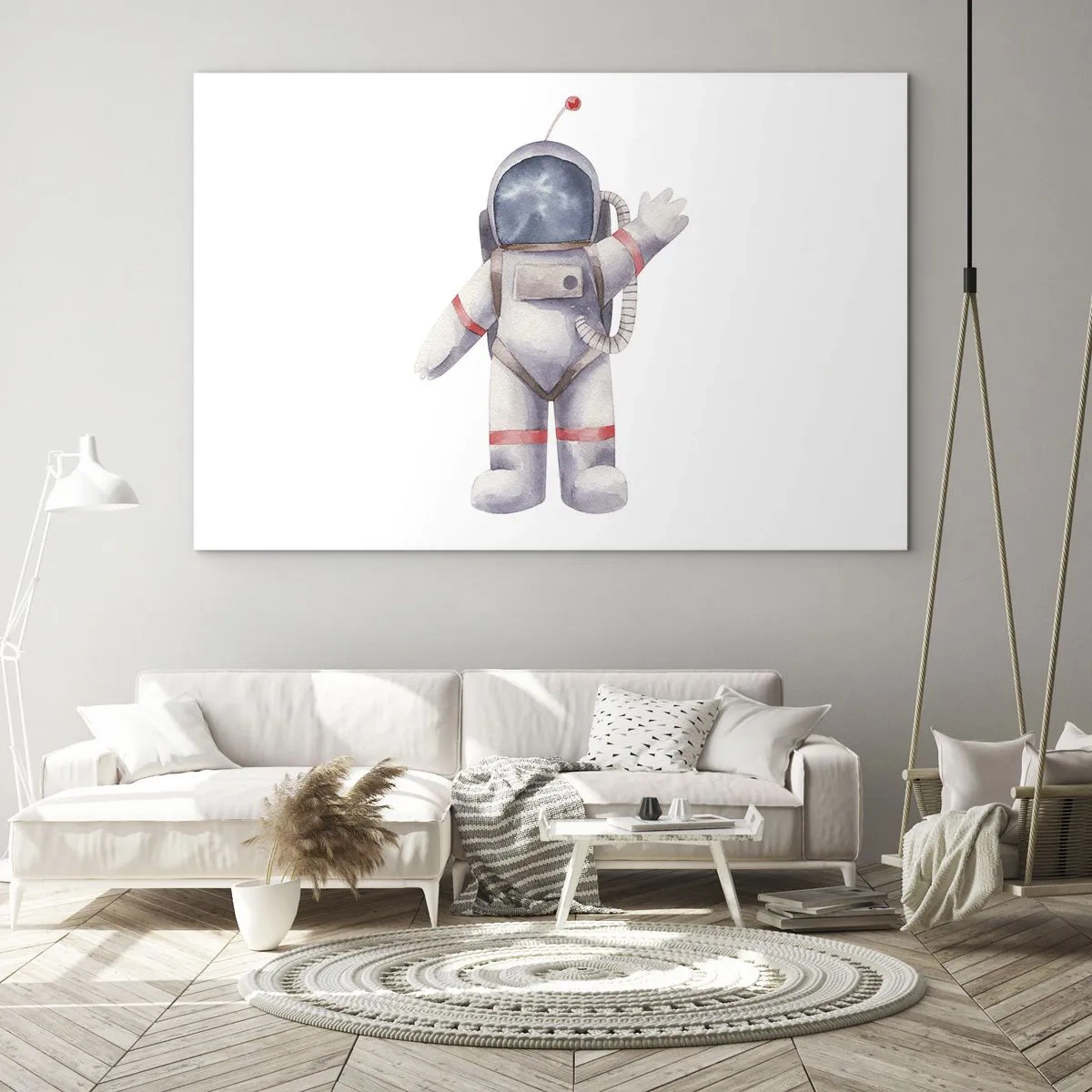 Schilderen op glas - Astronaut zwaait in de ruimte - 70x50cm - Tot ziens! - Moderne wanddecoratie voor woonkamer en slaapkamer ARTTOR