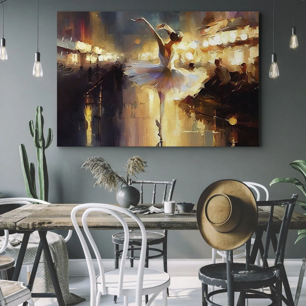 Schilderen op canvas - Een ballerina danst voor een verlicht podium - 70x50cm - Wonder op straat - Moderne wanddecoratie voor woonkamer en slaapkamer ARTTOR