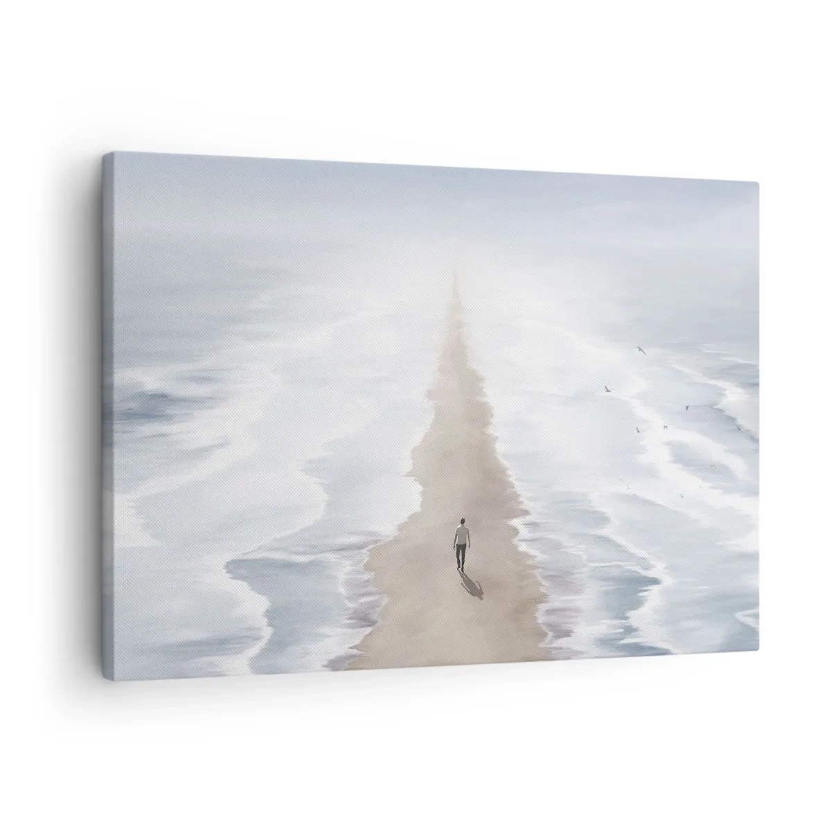 Schilderen op canvas - Een figuur op een eenzame weg te midden van een uitgestrekt waterlandschap - 70x50cm - Een gouden toekomst - Moderne wanddecoratie voor woonkamer en slaapkamer ARTTOR