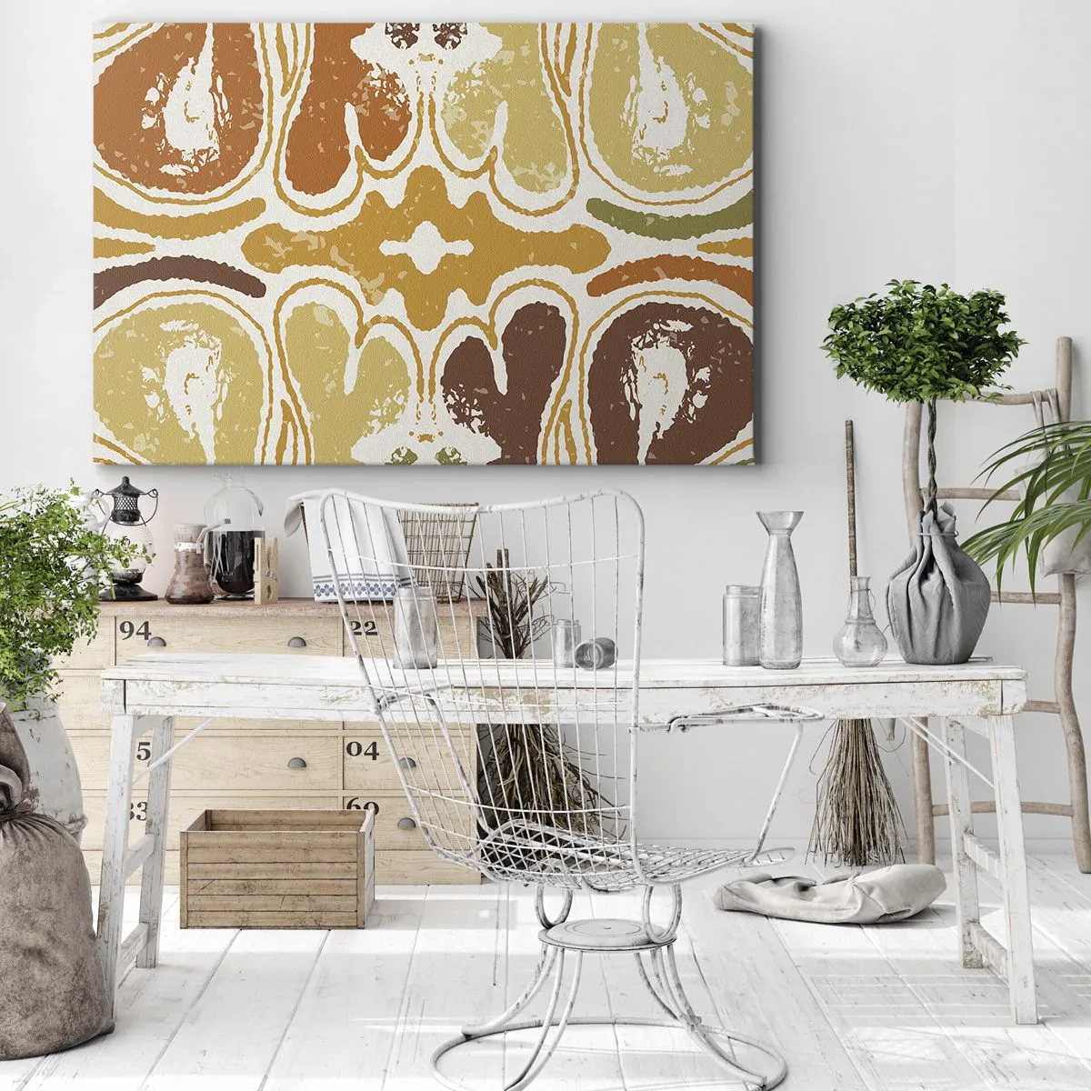 Schilderen op canvas - Warme abstracte patronen in geel en bruin - 70x50cm - Sentimentele abstractie - Moderne wanddecoratie voor woonkamer en slaapkamer ARTTOR