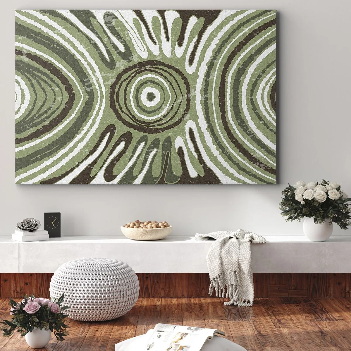 Schilderen op canvas - Abstracte patronen in tinten groen en bruin - 70x50cm - Een explosie van emoties - Moderne wanddecoratie voor woonkamer en slaapkamer ARTTOR