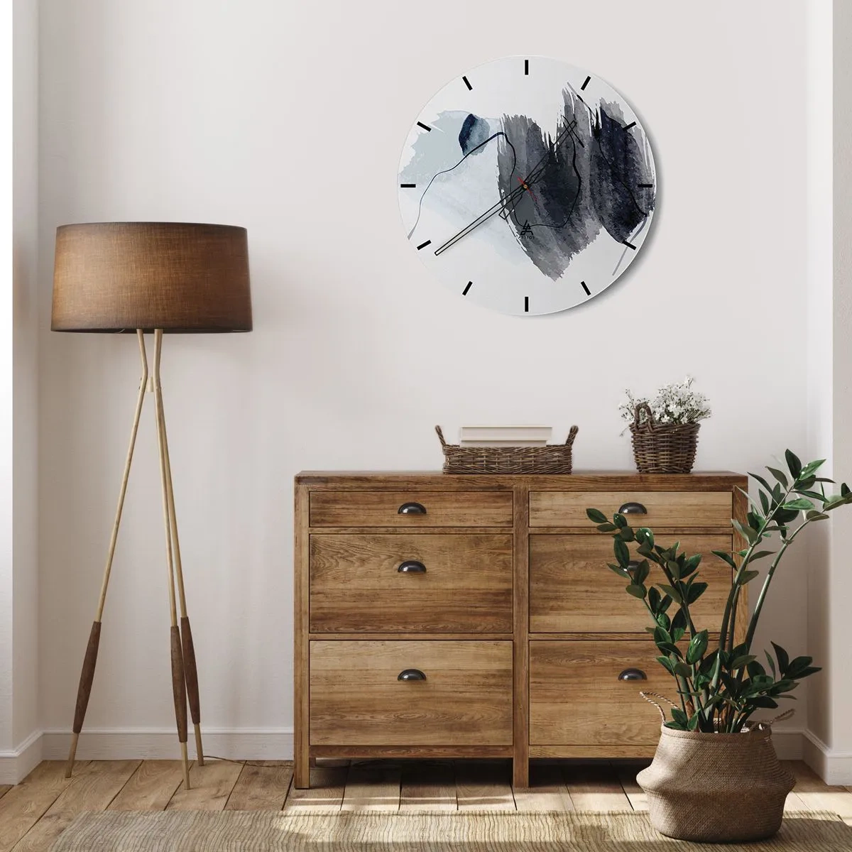 Wandklok - Klok - Donkerblauwe aquarelvlekken op een lichte achtergrond - 30x30cm - Intensiteit en beweging - Moderne wanddecoratie voor woonkamer, keuken en slaapkamer ARTTOR