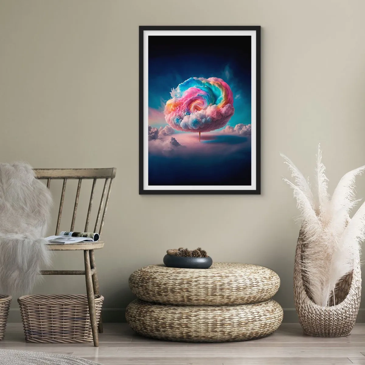 Poster in een zwarte lijst - Een kleurrijke, abstracte wolk die door de ruimte wervelt - 50x70cm - De droom van een pretpark - Moderne wanddecoratie voor woonkamer en slaapkamer ARTTOR