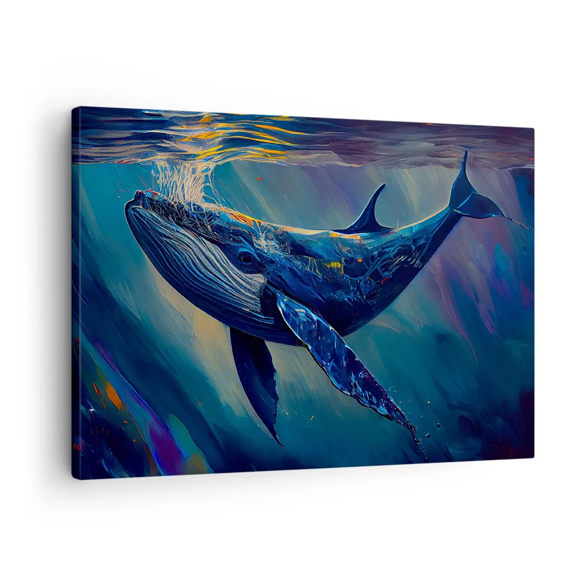 Schilderen op canvas - Een walvis in de diepten van de oceaan in heldere kleuren - 70x50cm - Welkom in mijn wereld - Moderne wanddecoratie voor woonkamer en slaapkamer ARTTOR