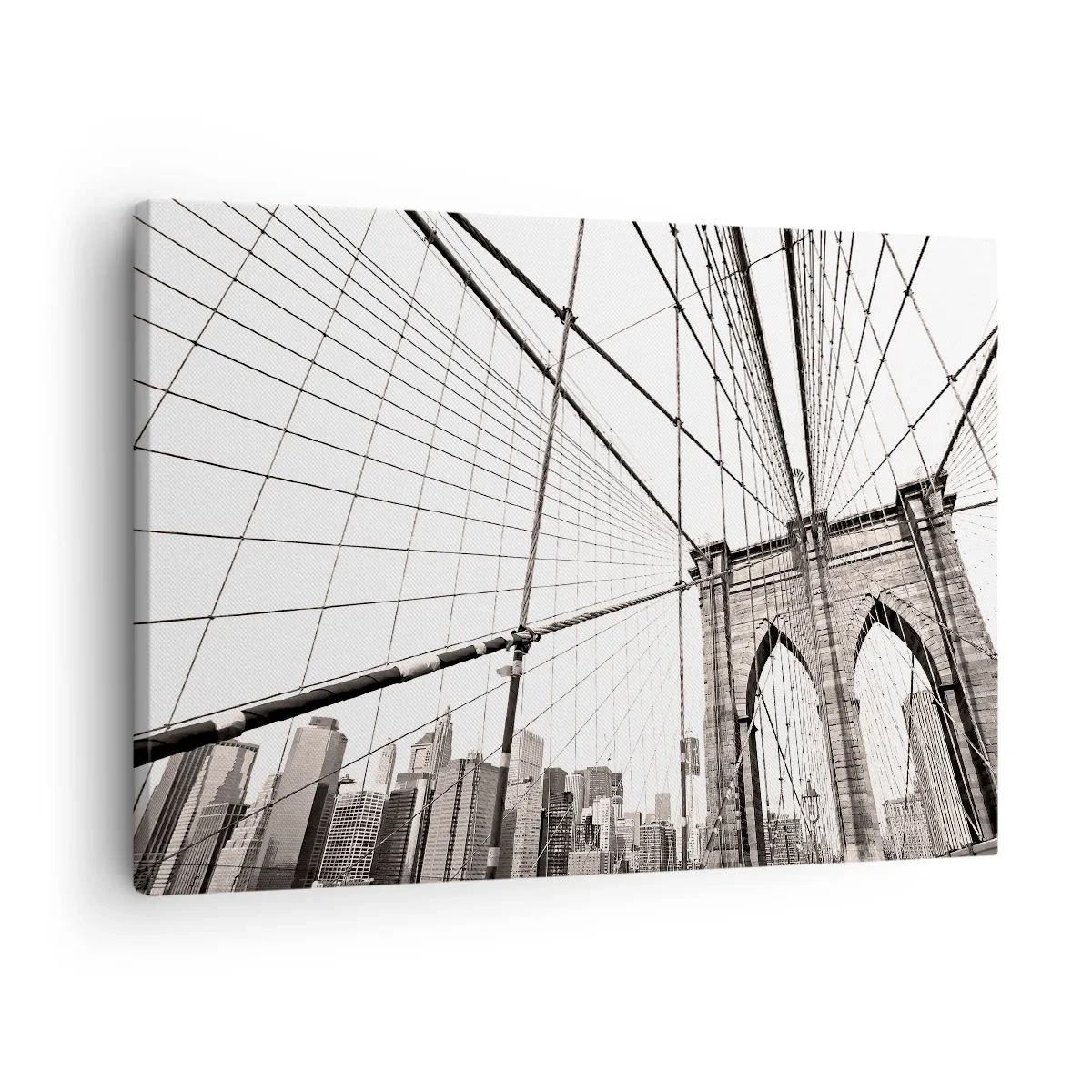 Schilderen op canvas - De Brooklyn Bridge in monochroom - 70x50cm - Kathedraal van New York - Moderne wanddecoratie voor woonkamer en slaapkamer ARTTOR
