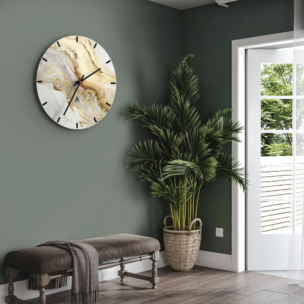 Wandklok - Klok - Gouden abstracte spetters op een beige en witte achtergrond - 30x30cm - Abstractie: schoonheid en goedheid - Moderne wanddecoratie voor woonkamer, keuken en slaapkamer ARTTOR