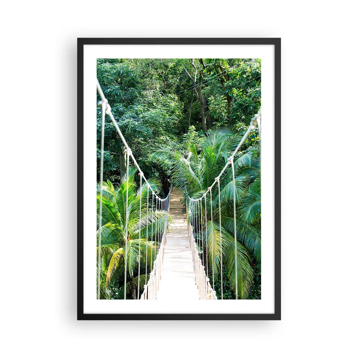 Poster in een zwarte lijst - Een hangbrug in een tropisch regenwoud - 50x70cm - Welkom in de jungle! - Moderne wanddecoratie voor woonkamer en slaapkamer ARTTOR