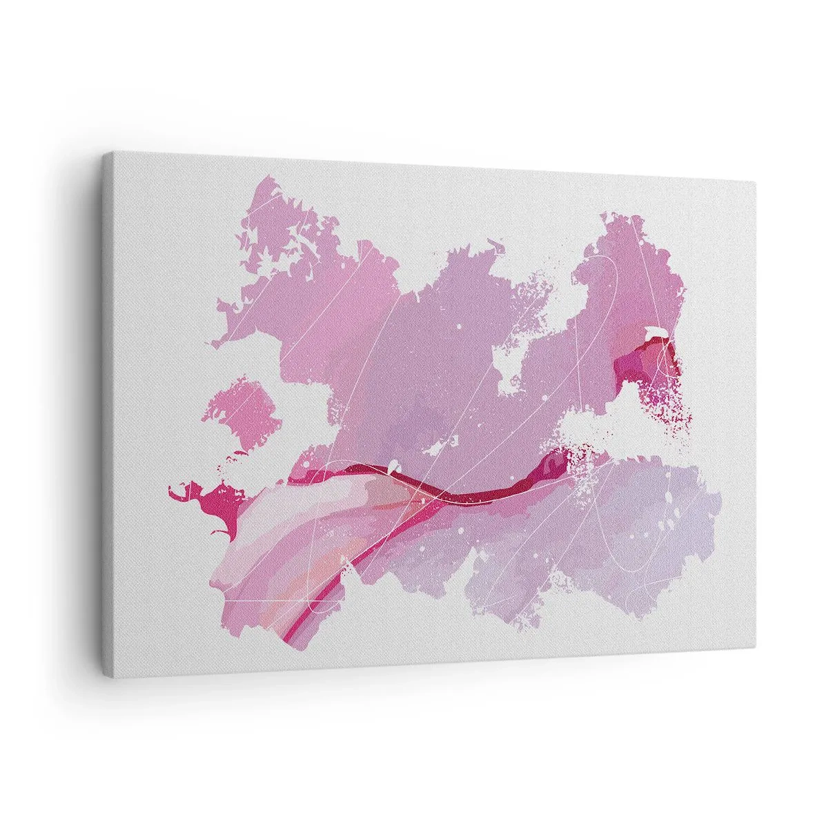 Schilderen op canvas - Abstracte wereldkaart in roze tinten - 70x50cm - Kaart van de roze wereld - Moderne wanddecoratie voor woonkamer en slaapkamer ARTTOR