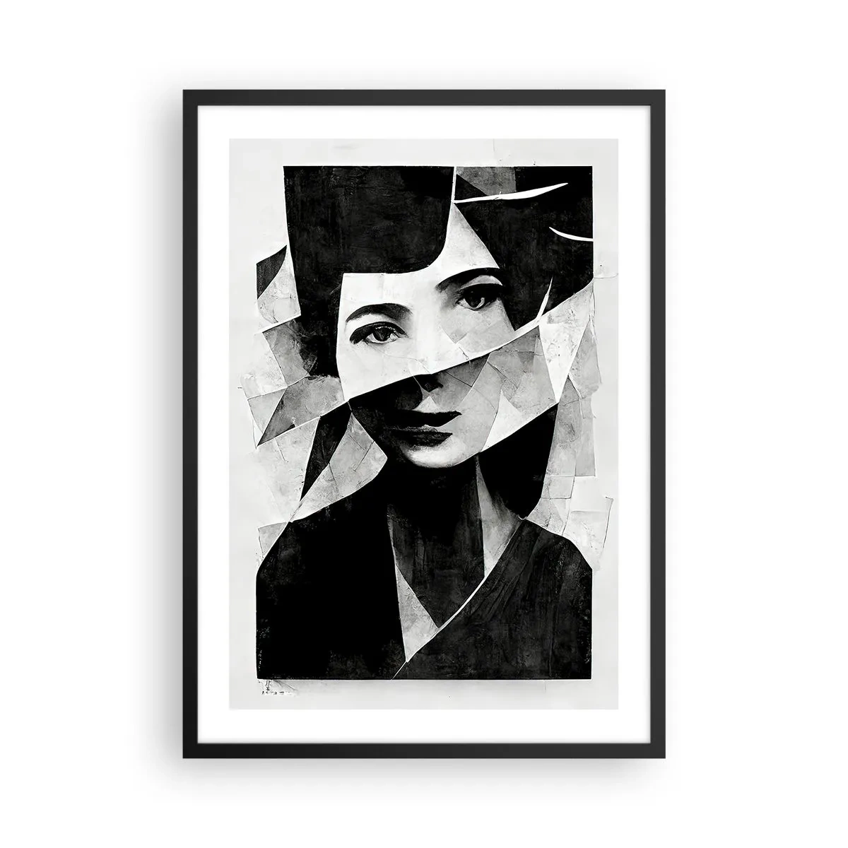 Poster in een zwarte lijst - Portret van een vrouw in een abstracte compositie - 50x70cm - Echt wat je bent... - Moderne wanddecoratie voor woonkamer en slaapkamer ARTTOR