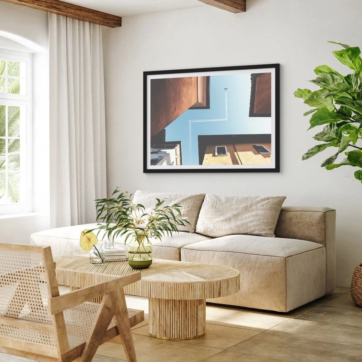 Poster in een zwarte lijst - Boven het doolhof van de stad - 70x50 cm