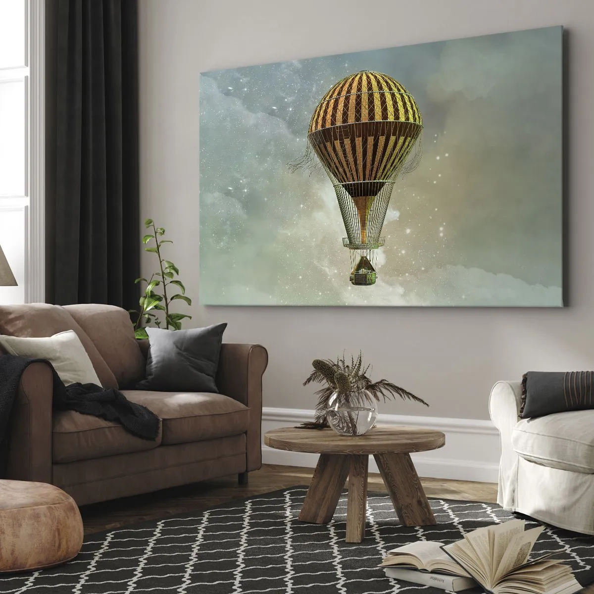 Schilderen op canvas - Een heteluchtballon die tussen de wolken zweeft - 70x50cm - Baanbrekende vluchten - Moderne wanddecoratie voor woonkamer en slaapkamer ARTTOR