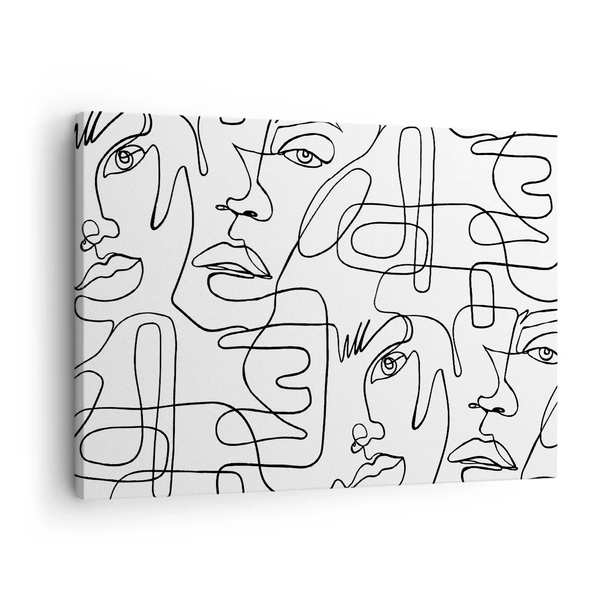 Schilderen op canvas - Een minimalistische tekening van een gezicht met lijnen op een lichte achtergrond. - 70x50cm - In verwarde emoties - Moderne wanddecoratie voor woonkamer en slaapkamer ARTTOR