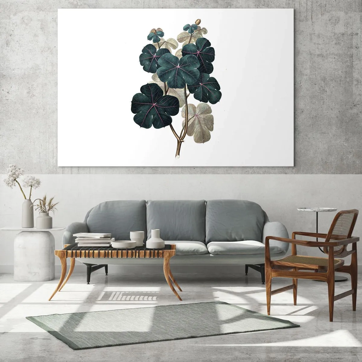 Schilderen op glas - Botanische illustratie van groene bladeren op een witte achtergrond - 70x50cm - Uit het oude herbarium - Moderne wanddecoratie voor woonkamer en slaapkamer ARTTOR