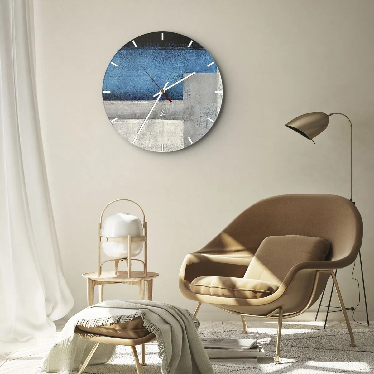 Wandklok - Klok - Abstracte compositie met blauwe en grijze tinten - 30x30cm - Een poëtische compositie van grijs en blauw - Moderne wanddecoratie voor woonkamer, keuken en slaapkamer ARTTOR