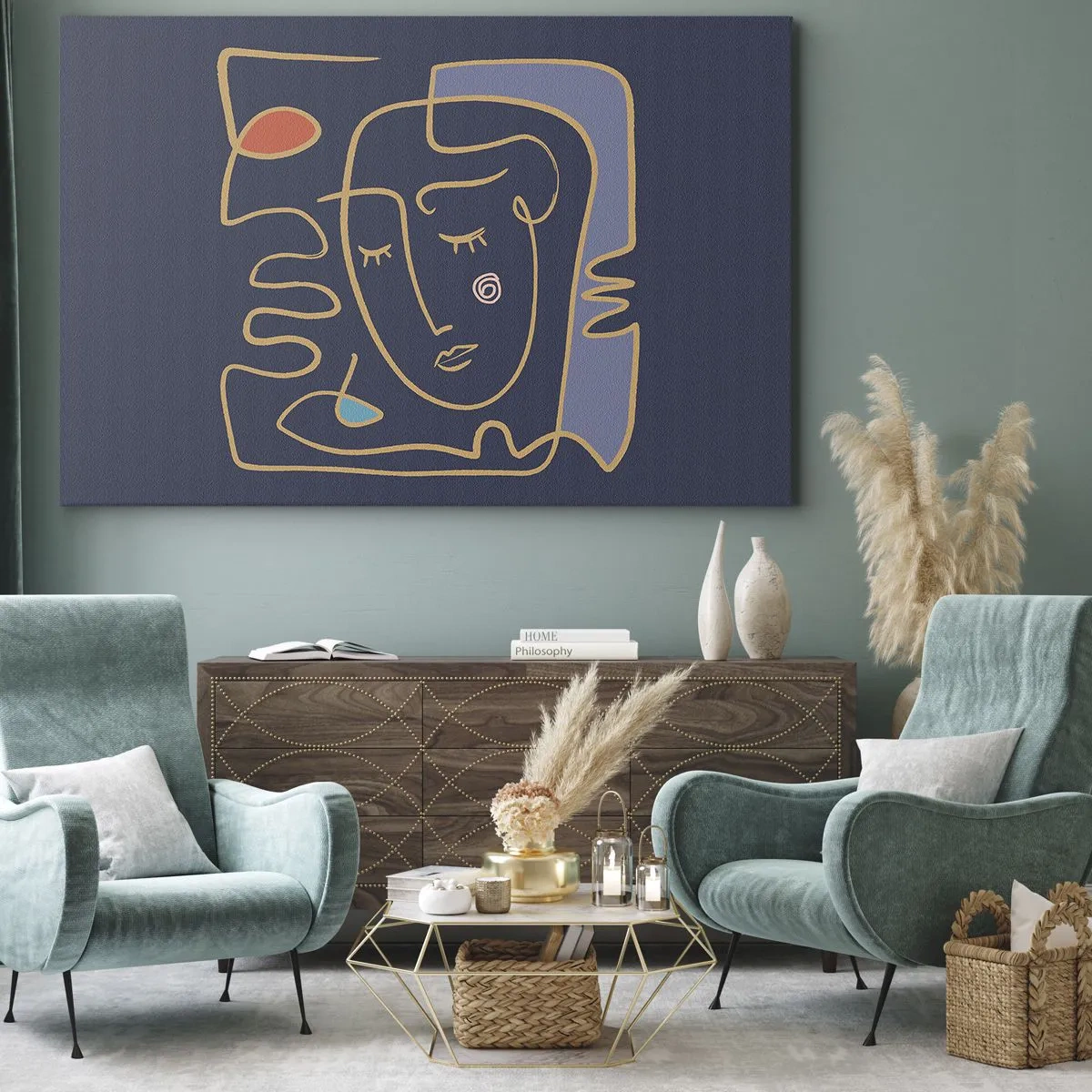 Schilderen op canvas - Abstract gezichtsportret in minimalistische stijl - 70x50cm - In nadenken - Moderne wanddecoratie voor woonkamer en slaapkamer ARTTOR