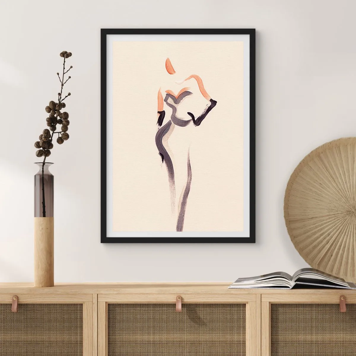 Poster in een zwarte lijst - Minimalistisch vrouwelijk silhouet - 50x70cm - Uit de gouden jaren van Hollywood - Moderne wanddecoratie voor woonkamer en slaapkamer ARTTOR