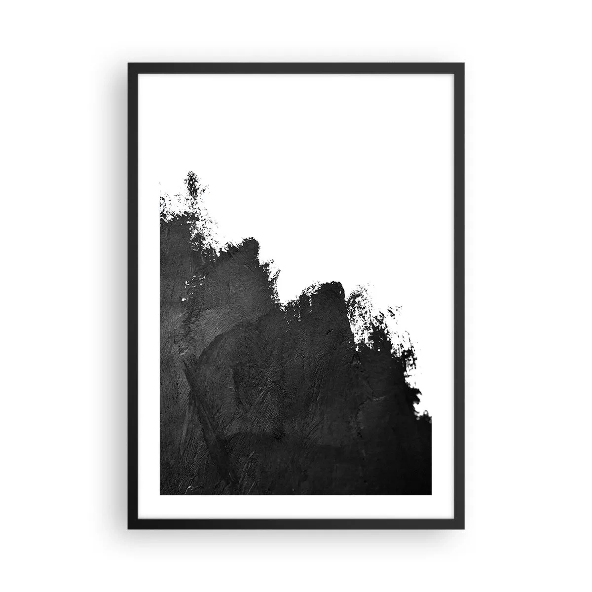 Poster in een zwarte lijst - Minimalistische abstractie met een zwart accent op een witte achtergrond - 50x70cm - Elementen: aarde - Moderne wanddecoratie voor woonkamer en slaapkamer ARTTOR