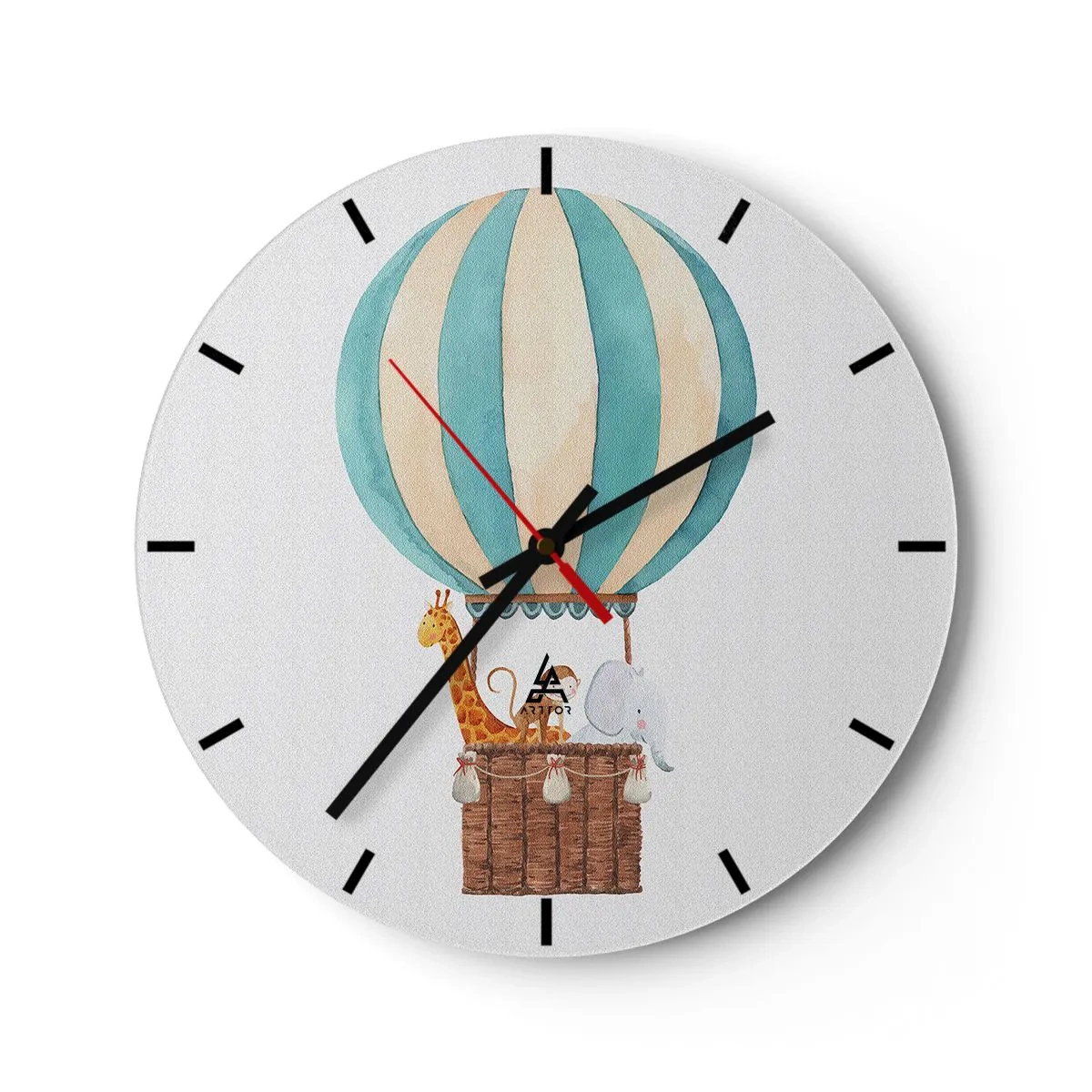 Wandklok - Klok - Een ballon met een giraf en een olifant die in de wolken zweven - 30x30cm - Fantastische reis - Moderne wanddecoratie voor woonkamer, keuken en slaapkamer ARTTOR