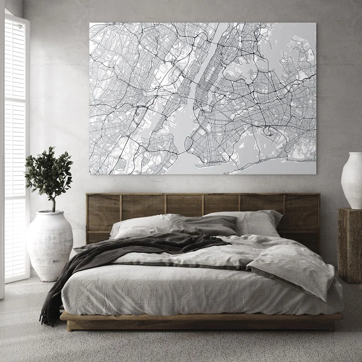 Schilderen op glas - Een kaart van de straten en wijken van grote steden in monochrome vorm - 70x50cm - De anatomie van een metropool - Moderne wanddecoratie voor woonkamer en slaapkamer ARTTOR