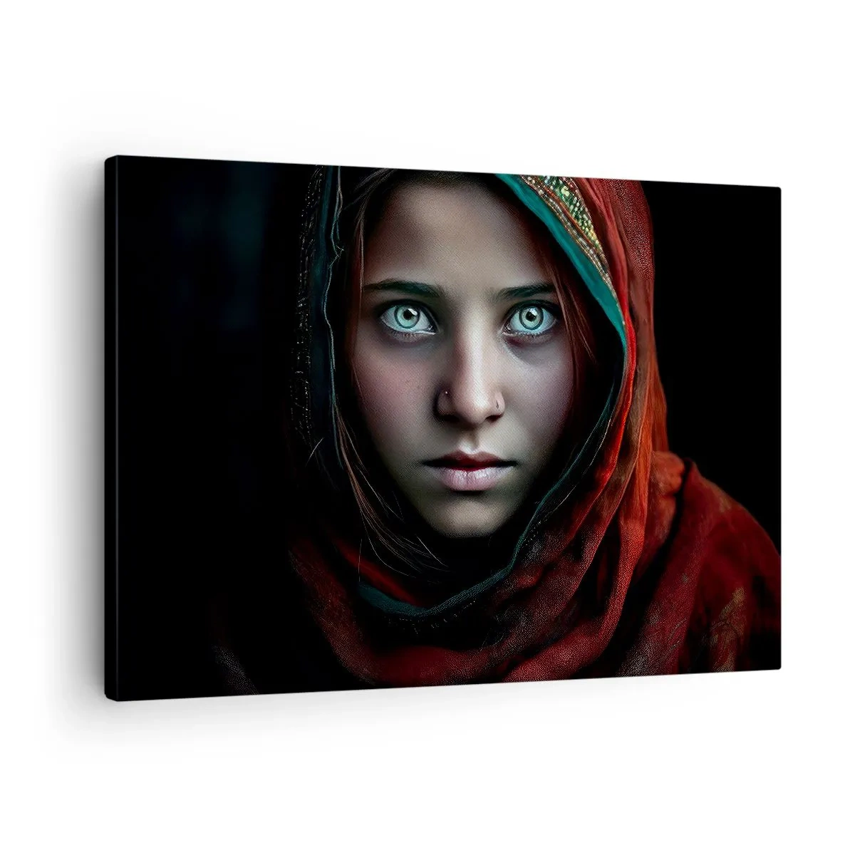 Schilderen op canvas - Portret van een vrouw met een intense blik in warme kleuren - 70x50cm - Oosterse prinses - Moderne wanddecoratie voor woonkamer en slaapkamer ARTTOR