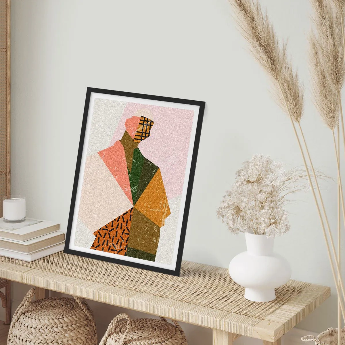Poster in een zwarte lijst - Abstract silhouet in geometrische vormen - 50x70cm - De mens – een ingewikkeld wezen - Moderne wanddecoratie voor woonkamer en slaapkamer ARTTOR