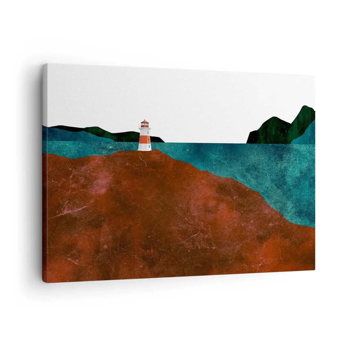 Schilderen op canvas - Een vuurtoren tegen de achtergrond van bergen en de zee - 70x50cm - Starend naar de zee - Moderne wanddecoratie voor woonkamer en slaapkamer ARTTOR