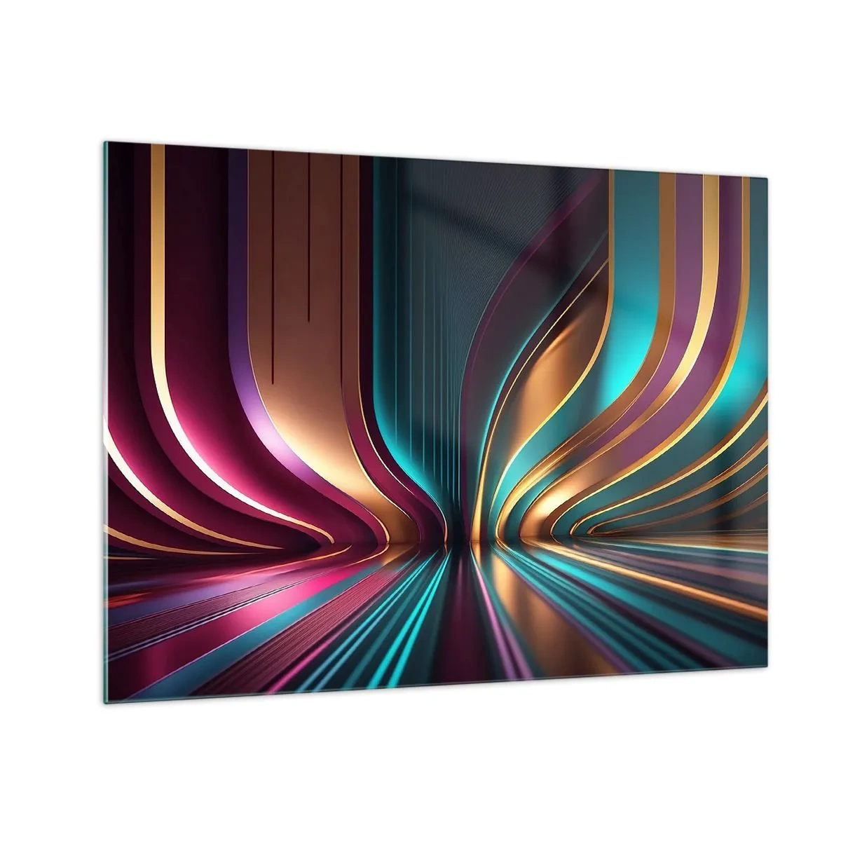 Schilderen op glas - Kleurrijke lichtlijnen creëren futuristische vormen - 70x50cm - Architectuur van licht - Moderne wanddecoratie voor woonkamer en slaapkamer ARTTOR