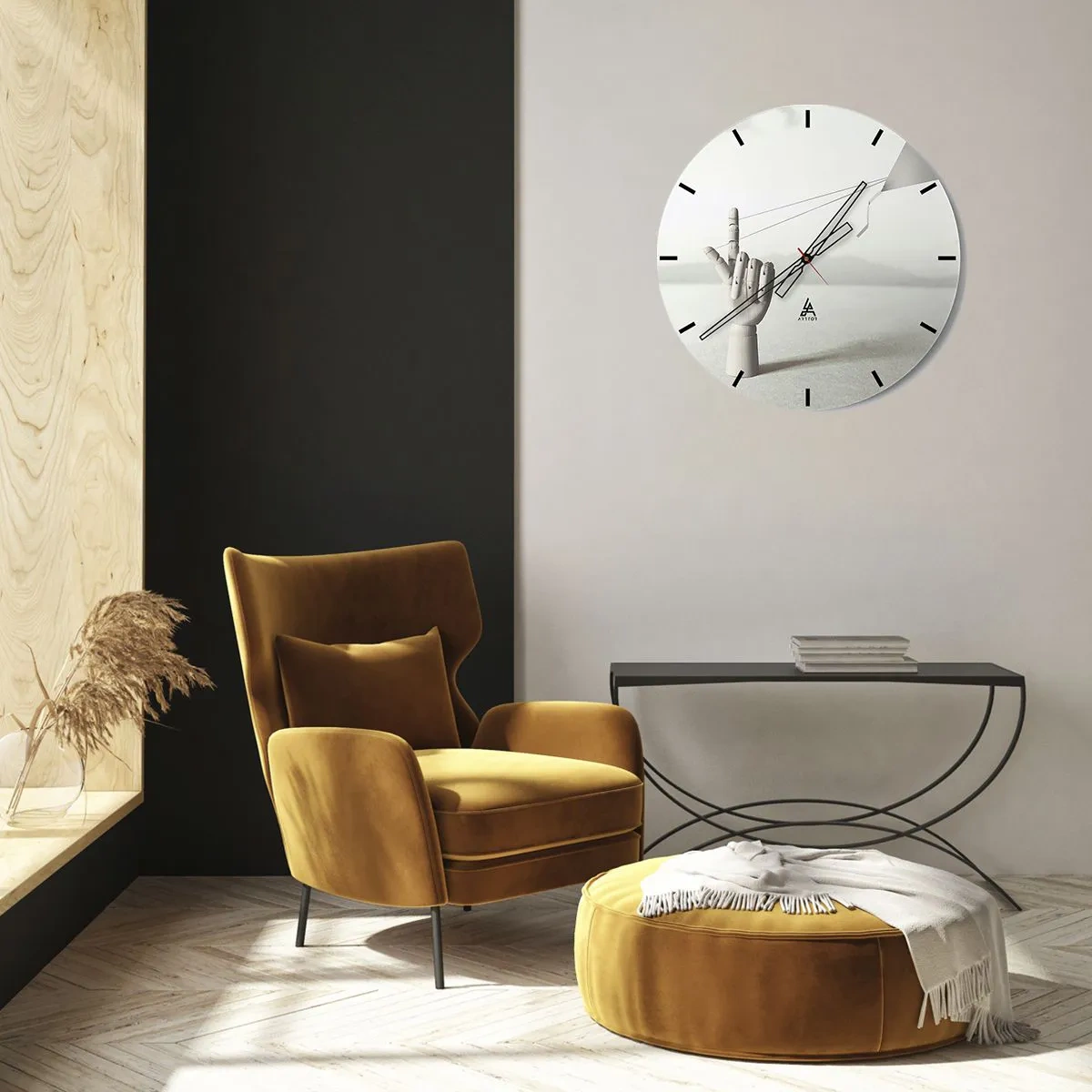 Wandklok - Klok - Een houten hand spant touwen in een surrealistisch landschap. - 30x30cm - Krachttest - Moderne wanddecoratie voor woonkamer, keuken en slaapkamer ARTTOR