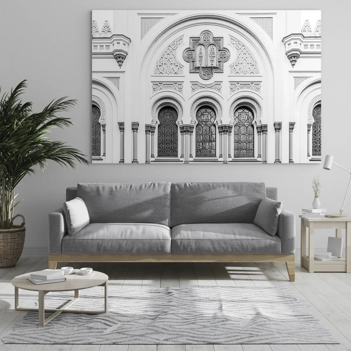 Schilderen op glas - De gevel van een historisch gebouw met decoratieve ramen en details - 70x50cm - Op de grens van culturen - Moderne wanddecoratie voor woonkamer en slaapkamer ARTTOR