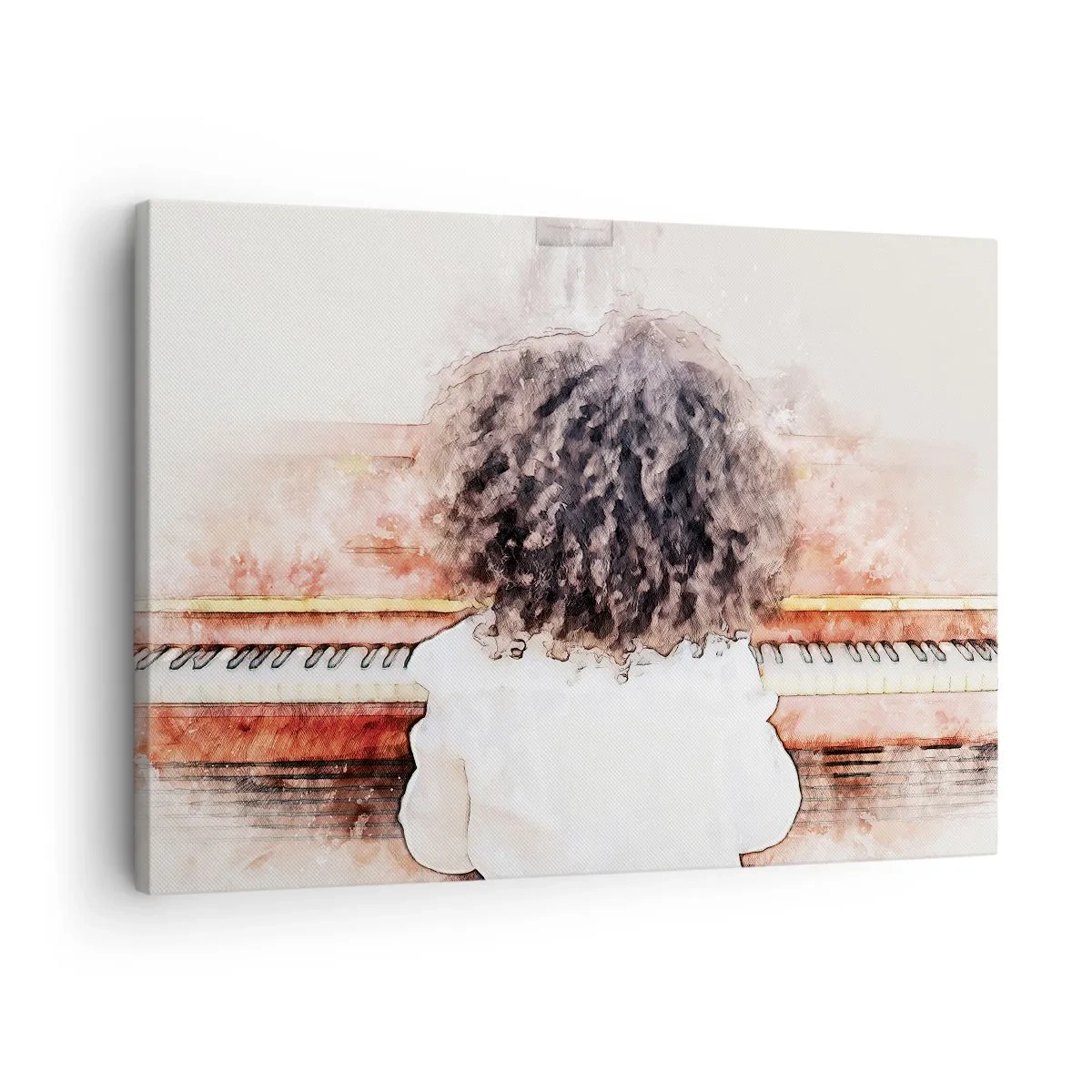 Schilderen op canvas - Een meisje met borstelig haar aan de piano - 70x50cm - In de nieuwe wereld - Moderne wanddecoratie voor woonkamer en slaapkamer ARTTOR
