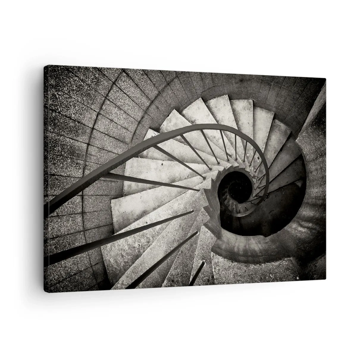 Schilderen op canvas - Zwart-witte wenteltrap in moderne stijl - 70x50cm - De trap op, de trap af - Moderne wanddecoratie voor woonkamer en slaapkamer ARTTOR