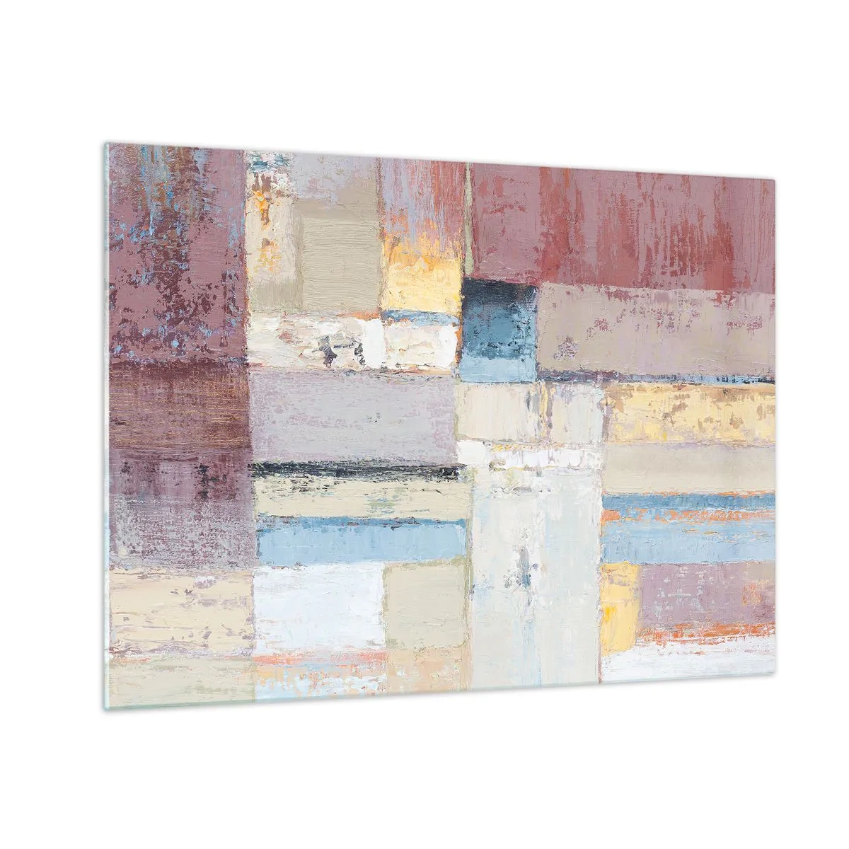 Schilderen op glas - Abstracte geometrische compositie in pastelkleuren - 70x50cm - De rust van geometrie - Moderne wanddecoratie voor woonkamer en slaapkamer ARTTOR