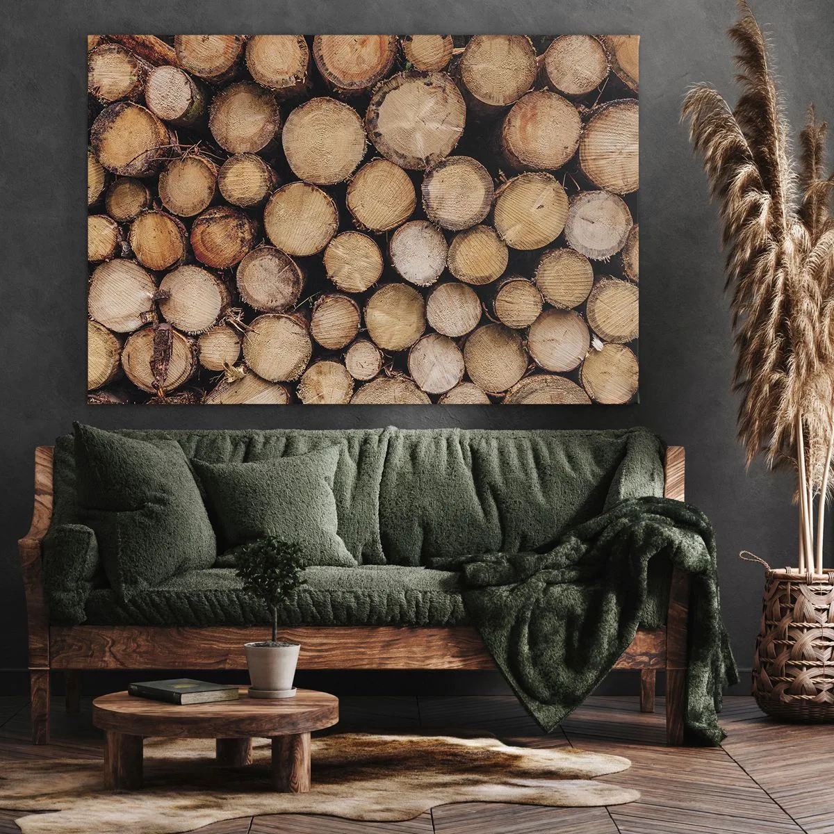 Schilderen op canvas - Stapels gekapte boomstammen, in harmonie gerangschikt - 70x50cm - Een nieuw begin - Moderne wanddecoratie voor woonkamer en slaapkamer ARTTOR