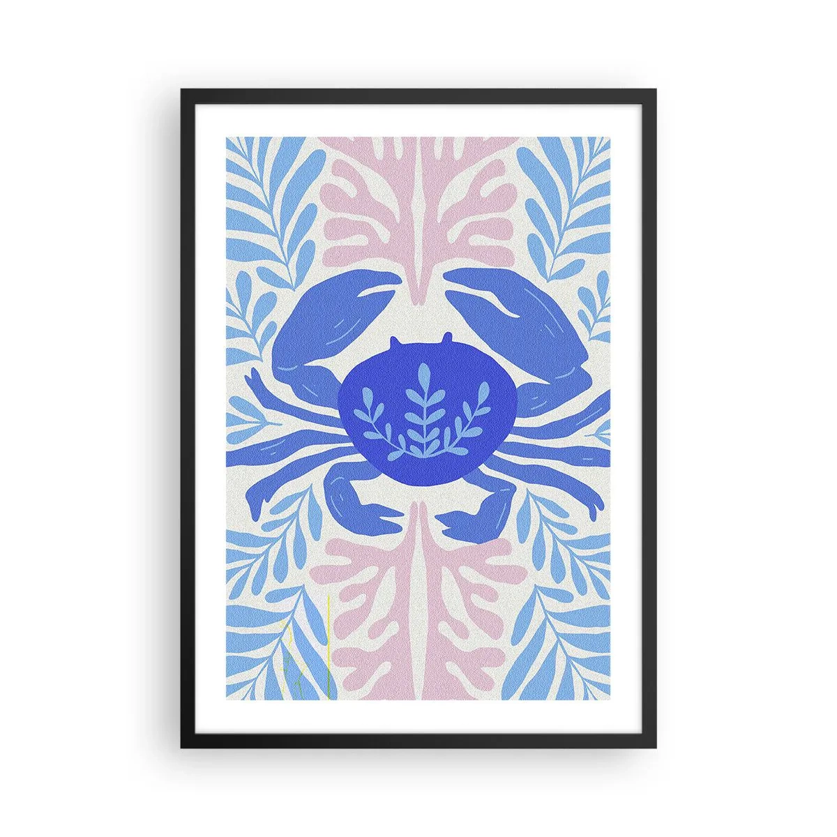 Poster in een zwarte lijst - Een decoratieve blauwe krab omringd door zeeplanten. - 50x70cm - Als een zeebloem - Moderne wanddecoratie voor woonkamer en slaapkamer ARTTOR