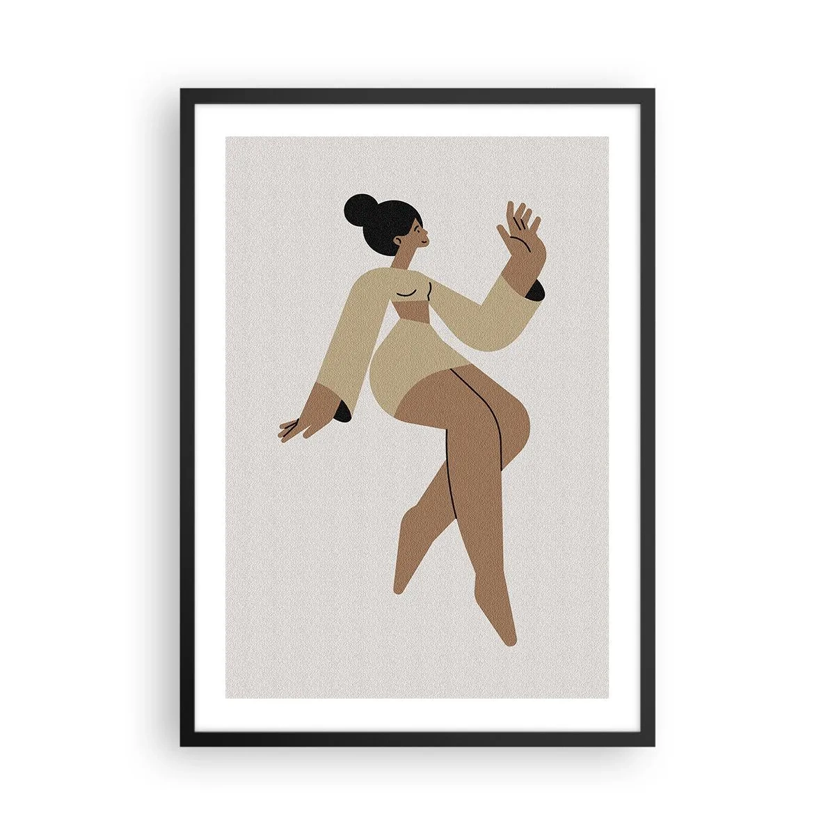 Poster in een zwarte lijst - Een minimalistische illustratie van een bewegende vrouwenfiguur. - 50x70cm - Een sierlijke vorm - Moderne wanddecoratie voor woonkamer en slaapkamer ARTTOR