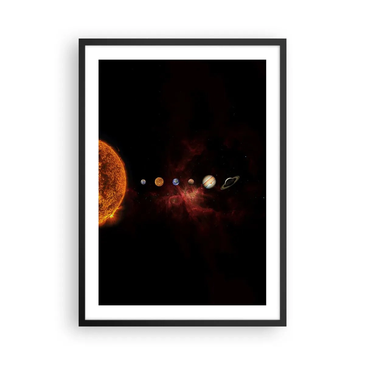 Poster in een zwarte lijst - Het zonnestelsel met planeten tegen de achtergrond van de ruimte - 50x70cm - Onze buurt - Moderne wanddecoratie voor woonkamer en slaapkamer ARTTOR