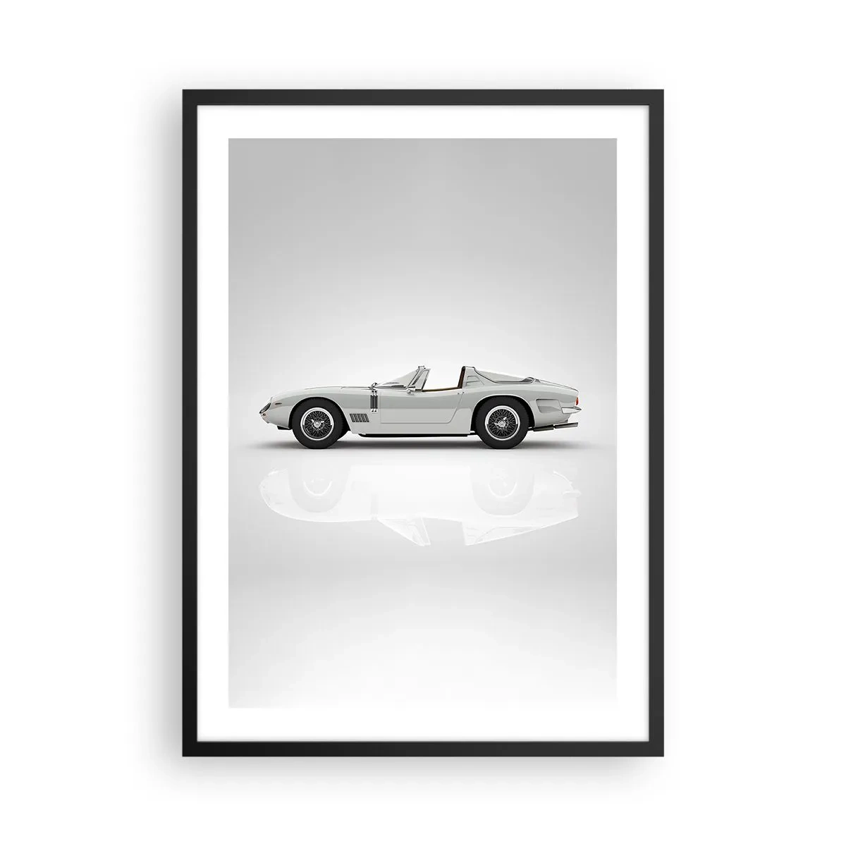 Poster in een zwarte lijst - Klassieke witte cabriolet op een neutrale achtergrond - 50x70cm - Belofte van plezier - Moderne wanddecoratie voor woonkamer en slaapkamer ARTTOR