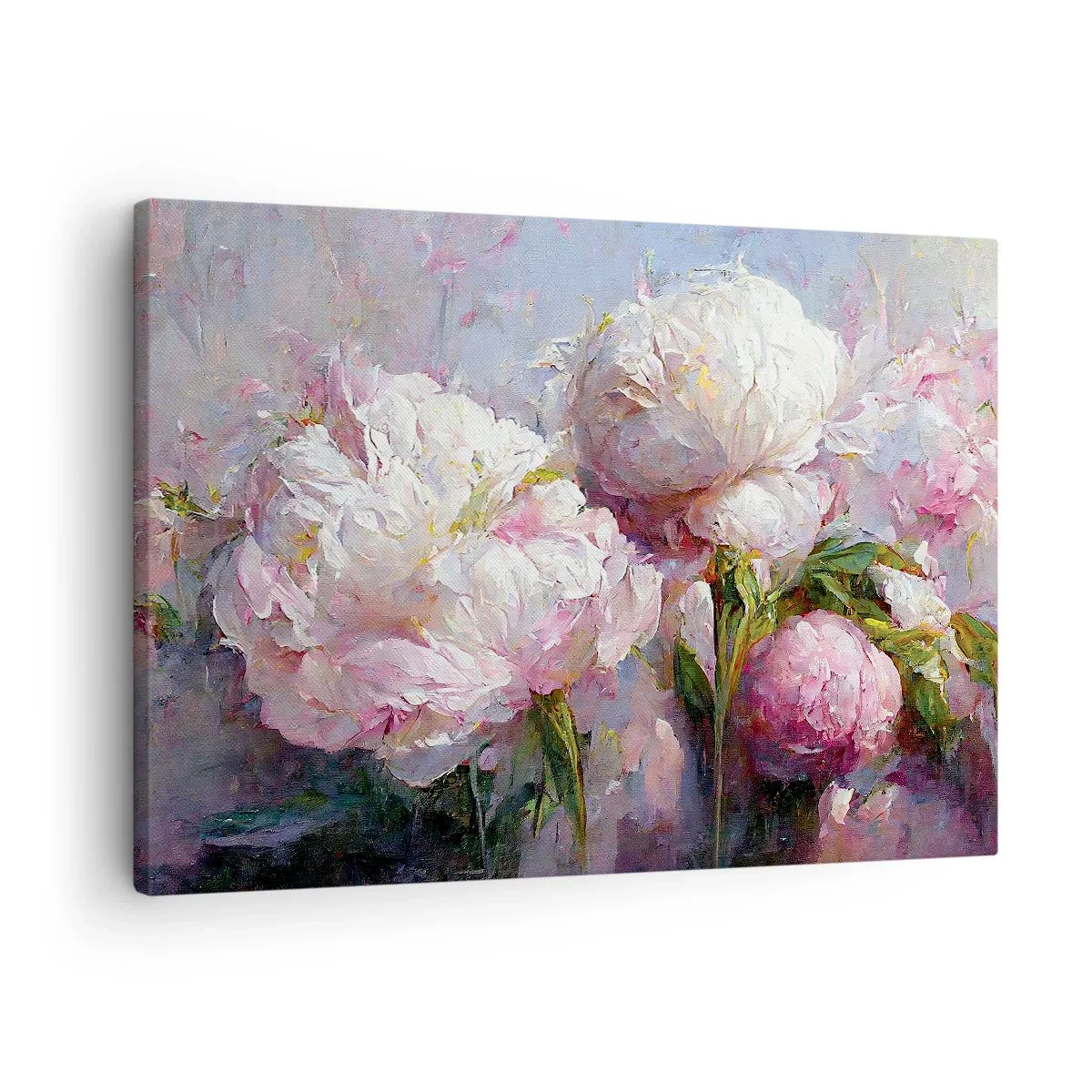 Schilderen op canvas - Romantische pioenrozen in pastelkleuren - 70x50cm - Een boeket vol leven - Moderne wanddecoratie voor woonkamer en slaapkamer ARTTOR