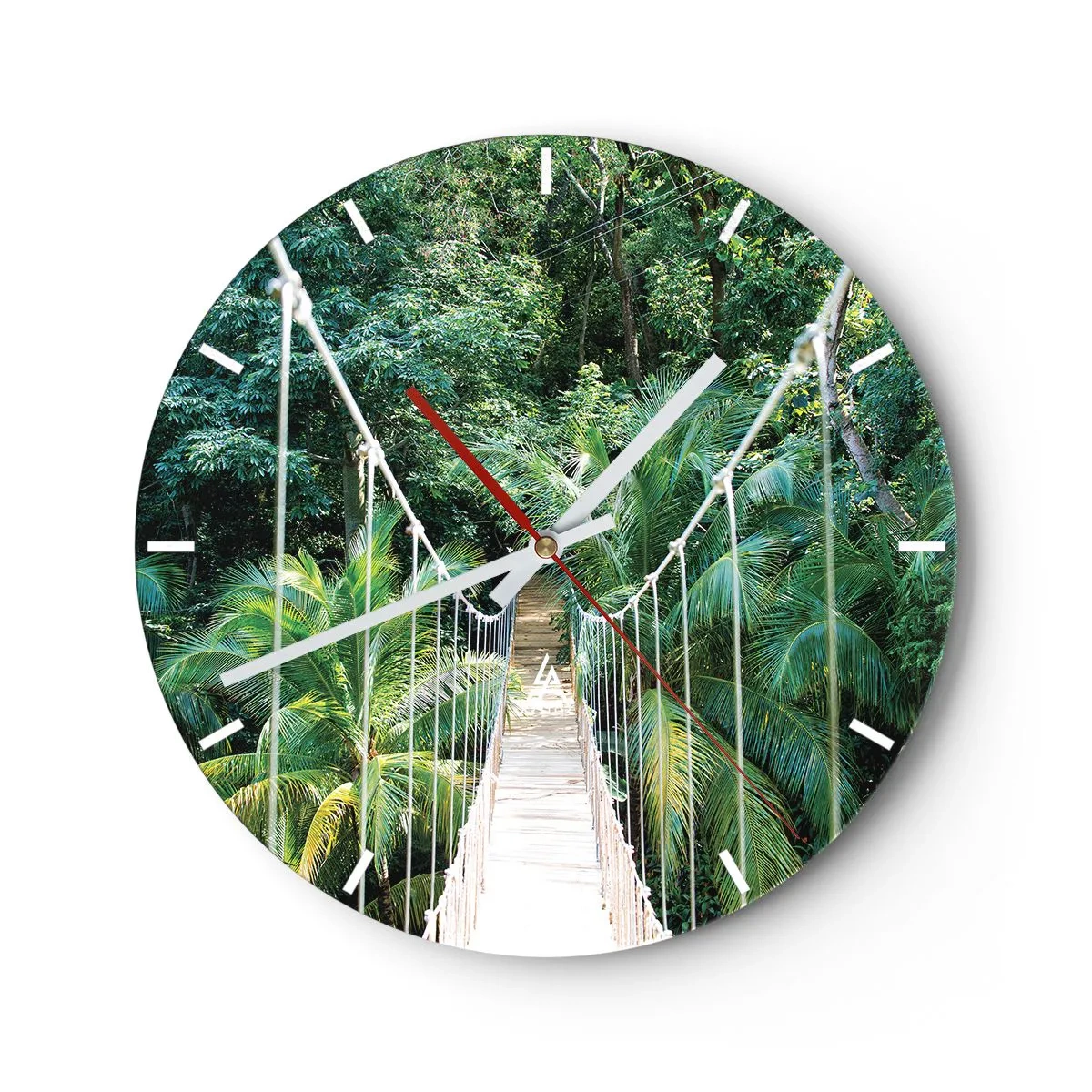 Wandklok - Klok - Een hangbrug in een tropische jungle - 30x30cm - Welkom in de jungle! - Moderne wanddecoratie voor woonkamer, keuken en slaapkamer ARTTOR